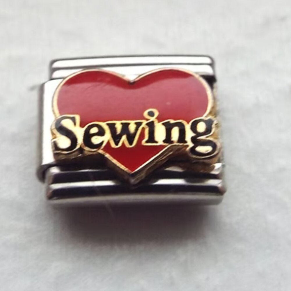 Red enamel heart sewing 9mm stainless steel italian charm bracelet link new
